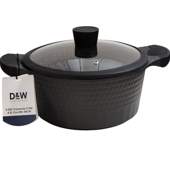 D&W Cookware 9.5in Non Stick Stockpot Casserole Pot With Glass Lid 4.5QT Black - Picture 16 of 16